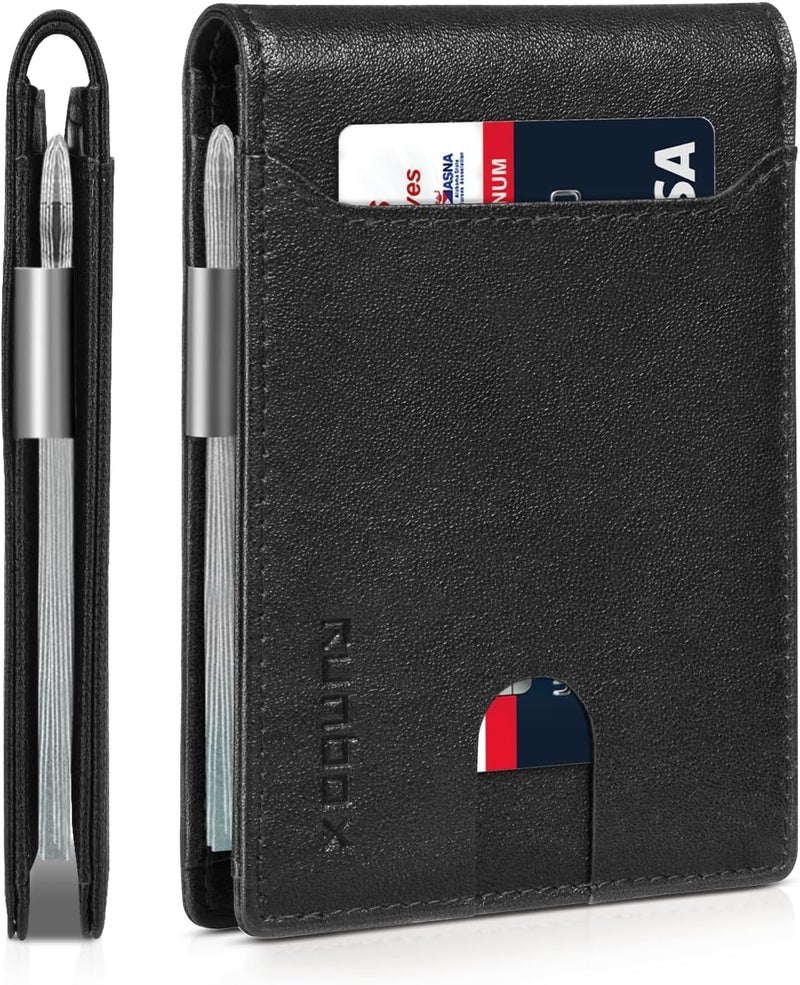 RUNBOX Money Clip Wallets for Men,Slim Leather Mens Bifold Wallet,RFID Blocking Front Pocket Wallet,Thin Credit Card Holder with Gift Box - Image 1